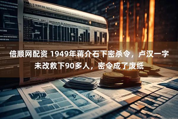 倍顺网配资 1949年蒋介石下密杀令，卢汉一字未改救下90多人，密令成了废纸
